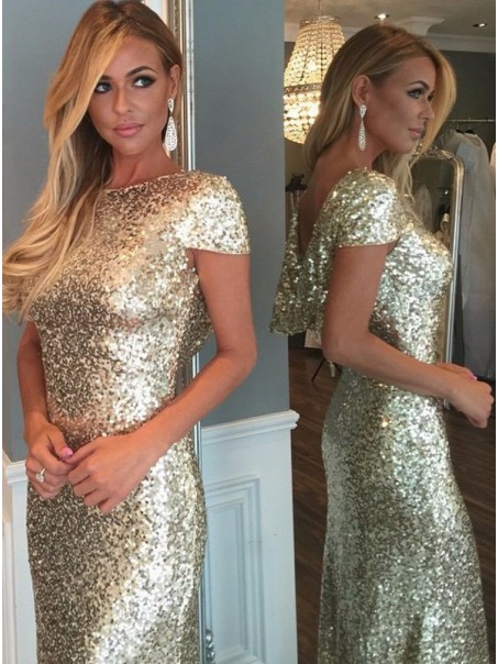 Gold Sequins Long Bridesmaid Prom Dresses Evening Gowns 99602226
