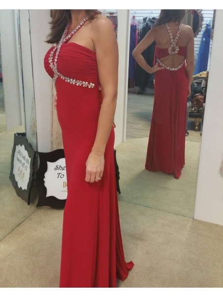 Sheath Beaded Long Red Chiffon Prom Dresses Evening Gowns 99602229