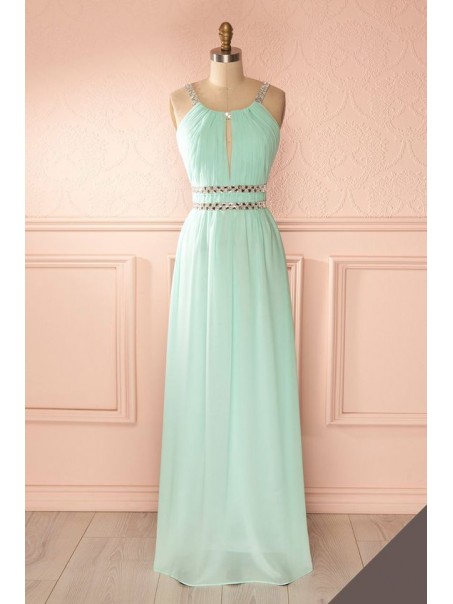 Sheath/Column Beaded Long Mint Green Prom Dresses Evening Gowns 99602232