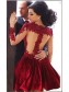 Short Red Homecoming Dresses High Neck Long Sleeves Sheer Lace Appliques Satin Knee Length Party Evening Gowns 99602234