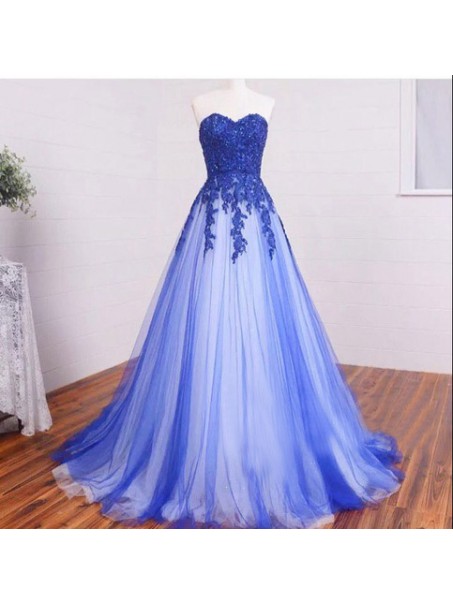 A-Line Sweetheart Lace Appliques Long Blue White Prom Dresses Evening Gowns 99602236 A-Line Sweetheart Lace Appliques Long Blue White Prom Dresses Evening Gowns 99602236