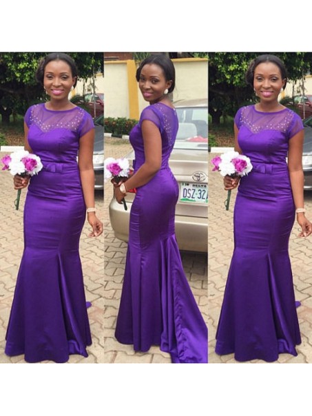 Mermaid Cap Sleeves Long Purple Prom Dresses Party Evening Gowns 99602240