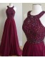 A-Line Burgundy Beaded Chiffon Prom Dresses Party Evening Gowns 99602244