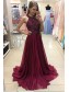 A-Line Burgundy Beaded Chiffon Prom Dresses Party Evening Gowns 99602244