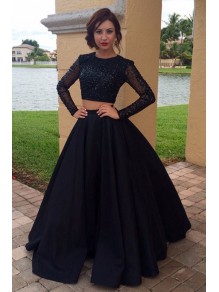 Long Sleeves Two Pieces Black Prom Dresses Party Evening Gowns 99602246 Long Sleeves Two Pieces Black Prom Dresses Party Evening Gowns 99602246