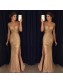 Mermaid  V-Neck Gold Sequins Beads Long Prom Dresses Party Evening Gowns 99602249