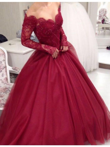 Long Sleeve Burgundy Off-the-Shoulder Lace Prom Dresses Party Evening Gowns 99602264 Long Sleeve Burgundy Off-the-Shoulder Lace Prom Dresses Party Evening Gowns 99602264