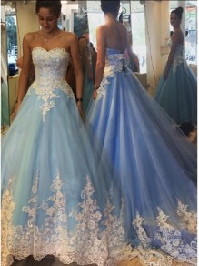 Long Blue Lace Prom Dresses Party Evening Gowns 99602265
