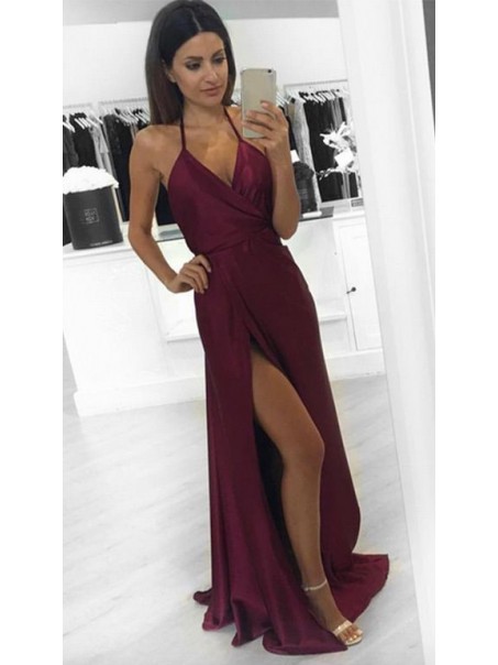 Sexy Side Slit V-Neck Long Prom Dresses Party Evening Gowns 99602266