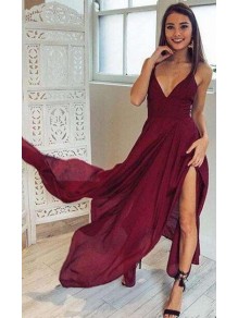 Sexy V-Neck Burgundy Chiffon Long Prom Dresses Party Evening Gowns 99602273 Sexy V-Neck Burgundy Chiffon Long Prom Dresses Party Evening Gowns 99602273