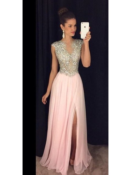 Beaded Long Pink Chiffon Prom Dresses Party Evening Gowns 99602277 Beaded Long Pink Chiffon Prom Dresses Party Evening Gowns 99602277