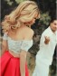 Two Pieces Off-the-Shoulder Lace Satin Prom Dresses Party Evening Gowns 99602279