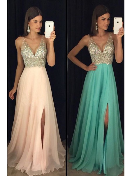 A-Line Beaded Sequins V-Neck Long Chiffon Prom Dresses Party Evening Gowns 99602280 A-Line Beaded Sequins V-Neck Long Chiffon Prom Dresses Party Evening Gowns 99602280
