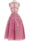 A-Line Illusion Neckline Lace Short  Prom Dresses Party Evening Gowns 99602286