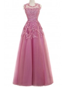 A-Line Illusion Neckline Lace Long Prom Dresses Party Evening Gowns 99602287