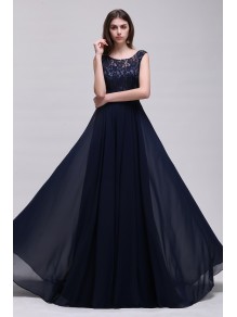 A-Line Lace Chiffon Long Navy Prom Dresses Party Evening Gowns 99602288