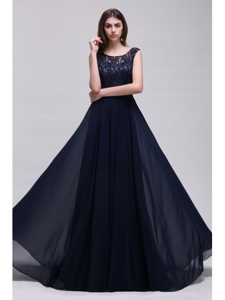 A-Line Lace Chiffon Long Navy Prom Dresses Party Evening Gowns 99602288