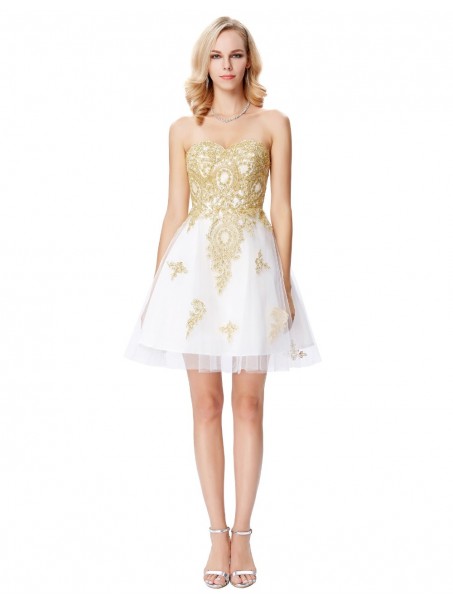 Short White Gold Lace Appliques Prom Dresses Party Evening Gowns 99602292 Short White Gold Lace Appliques Prom Dresses Party Evening Gowns 99602292