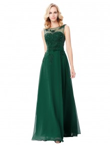 A-Line Illusion Neckline Lace Chiffon Prom Dresses Party Evening Gowns 99602294