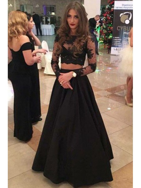 Two Pieces Long Sleeves Black Lace Prom Dresses Party Evening Gowns 99602296 Two Pieces Long Sleeves Black Lace Prom Dresses Party Evening Gowns 99602296