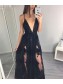 Sexy V-Neck Long Black Lace Prom Dresses Party Evening Gowns 99602298