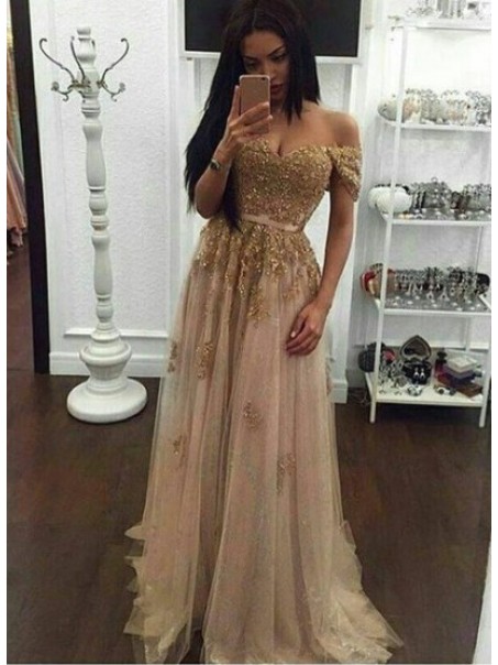 Lace Appliques and Tulle Off-the-Shoulder Long Prom Dresses Party Evening Gowns 99602306 Lace Appliques and Tulle Off-the-Shoulder Long Prom Dresses Party Evening Gowns 99602306