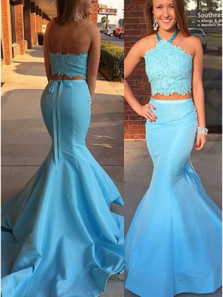 Long Blue Mermaid Halter Two Pieces Prom Dresses Party Evening Gowns 99602319 Long Blue Mermaid Halter Two Pieces Prom Dresses Party Evening Gowns 99602319
