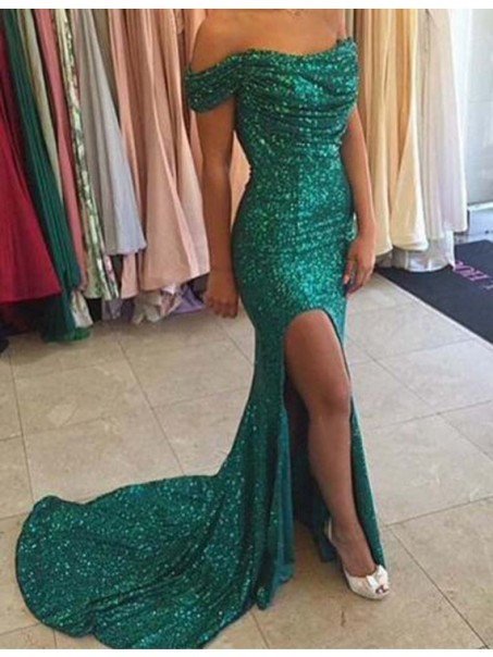Mermaid Off-the-Shoulder Long Green Sequins Prom Dresses Party Evening Gowns 99602322 Mermaid Off-the-Shoulder Long Green Sequins Prom Dresses Party Evening Gowns 99602322