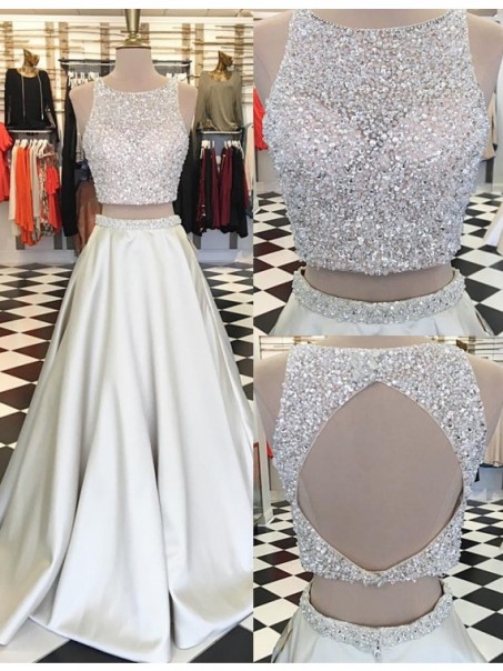 Beaded Sequins Two Pieces Keyhole Back Prom Dresses Party Evening Gowns 99602329 Beaded Sequins Two Pieces Keyhole Back Prom Dresses Party Evening Gowns 99602329