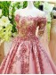 A-Line Off-the-Shoulder Short Sleeve Long Pink Prom Dresses Party Evening Gowns 99602331