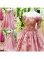 A-Line Off-the-Shoulder Short Sleeve Long Pink Prom Dresses Party Evening Gowns 99602331