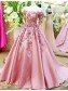 A-Line Off-the-Shoulder Short Sleeve Long Pink Prom Dresses Party Evening Gowns 99602331