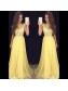 Long Yellow Illusion Bodice Lace and Chiffon Prom Dresses Party Evening Gowns 99602335 Long Yellow Illusion Bodice Lace and Chiffon Prom Dresses Party Evening Gowns 99602335