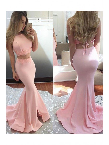 Mermaid Two Pieces Long Pink Prom Dresses Party Evening Gowns 99602337