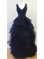 Long Navy V-Neck Lace Prom Dresses Party Evening Gowns 99602338