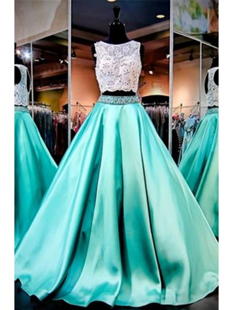 A-Line Two Pieces Keyhole Back Beaded Lace Satin Prom Dresses Party Evening Gowns 99602345 A-Line Two Pieces Keyhole Back Beaded Lace Satin Prom Dresses Party Evening Gowns 99602345