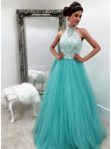 Halter Lace and Tulle Long Prom Dresses Party Evening Gowns 99602346 Halter Lace and Tulle Long Prom Dresses Party Evening Gowns 99602346