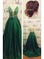 Long Green Spaghetti Straps Lace Satin Prom Dresses Party Evening Gowns 99602355 Long Green Spaghetti Straps Lace Satin Prom Dresses Party Evening Gowns 99602355