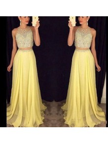 Beaded Two Pieces Yellow Prom Dresses Party Evening Gowns 99602363