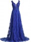 A-Line Long Blue Beaded Lace Prom Dresses Party Evening Gowns 99602372
