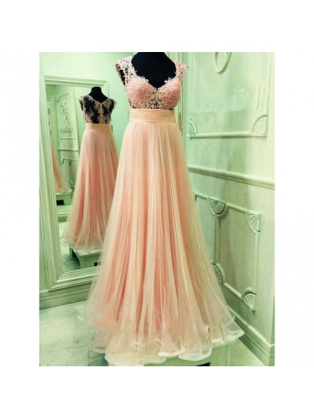 Lace and Tulle Illusion Bodice Long Prom Dresses Party Evening Gowns 99602376