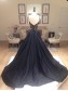 A-Line Long Black Lace V-Neck Prom Dresses Party Evening Gowns 99602384