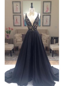 A-Line Long Black Lace V-Neck Prom Dresses Party Evening Gowns 99602384 A-Line Long Black Lace V-Neck Prom Dresses Party Evening Gowns 99602384