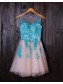 Short Illusion Neckline Blue Lace Appliques Homecoming Cocktail Prom Dresses 99602385