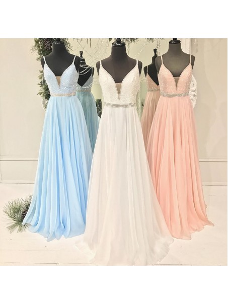 A-Line V-Neck Spaghetti Straps Long Prom Dresses Party Evening Gowns 99602389