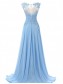 Long Blue Chiffon Illusion Bodice Lace Prom Dresses Party Evening Gowns 99602393