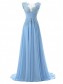 Long Blue Chiffon Illusion Bodice Lace Prom Dresses Party Evening Gowns 99602393