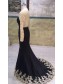 Long Black Mermaid Gold Lace Appliques Long Sleeves Prom Dresses Party Evening Gowns 99602405