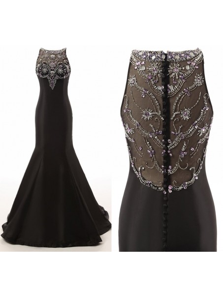 Long Black Beaded Mermaid Prom Dresses Party Evening Gowns 99602408
