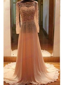 A-Line Long Sleeves Beaded Backless Prom Dresses Party Evening Gowns 99602411